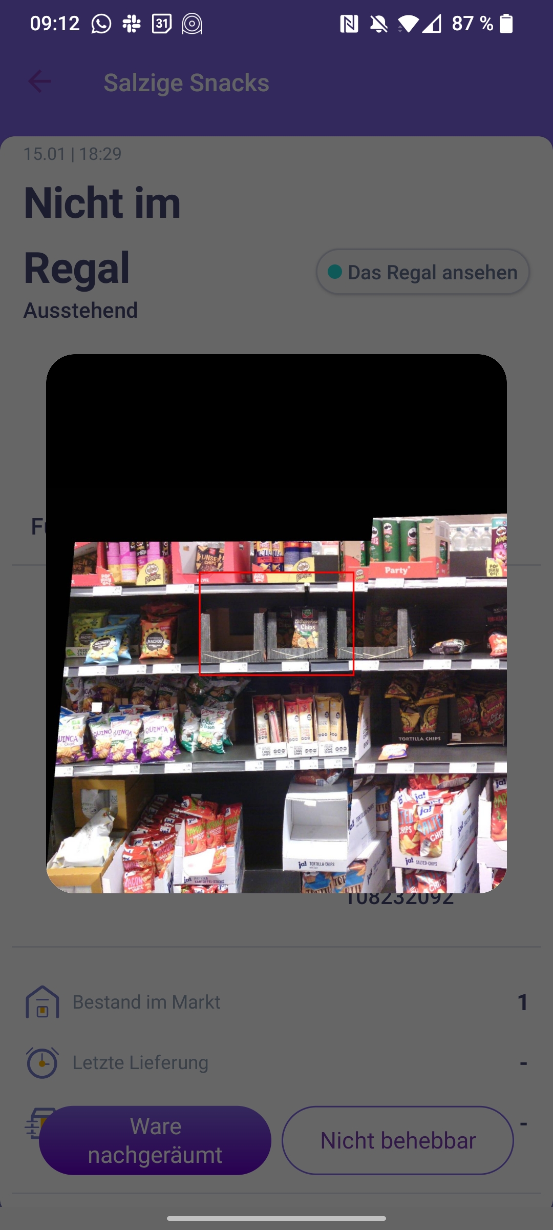 App-Ansicht Regalerkennung